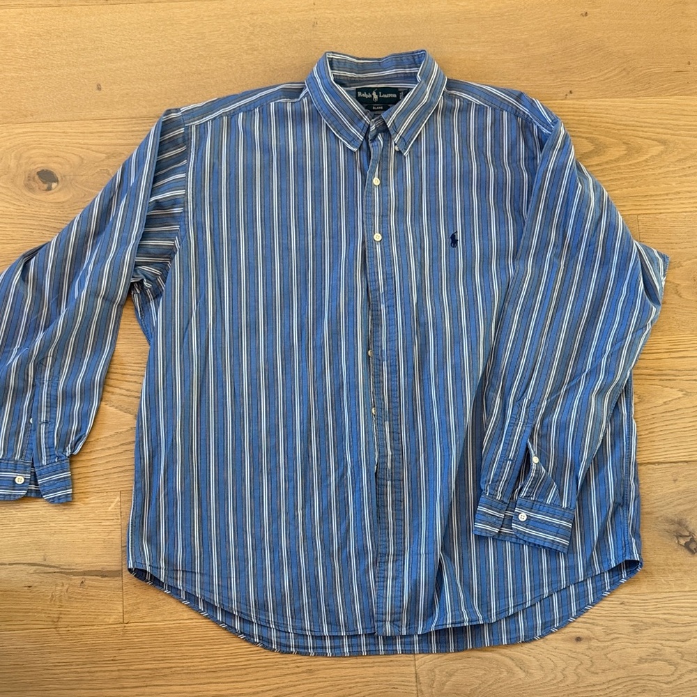 Ralph Lauren Men's Blue and White Striped Shirt